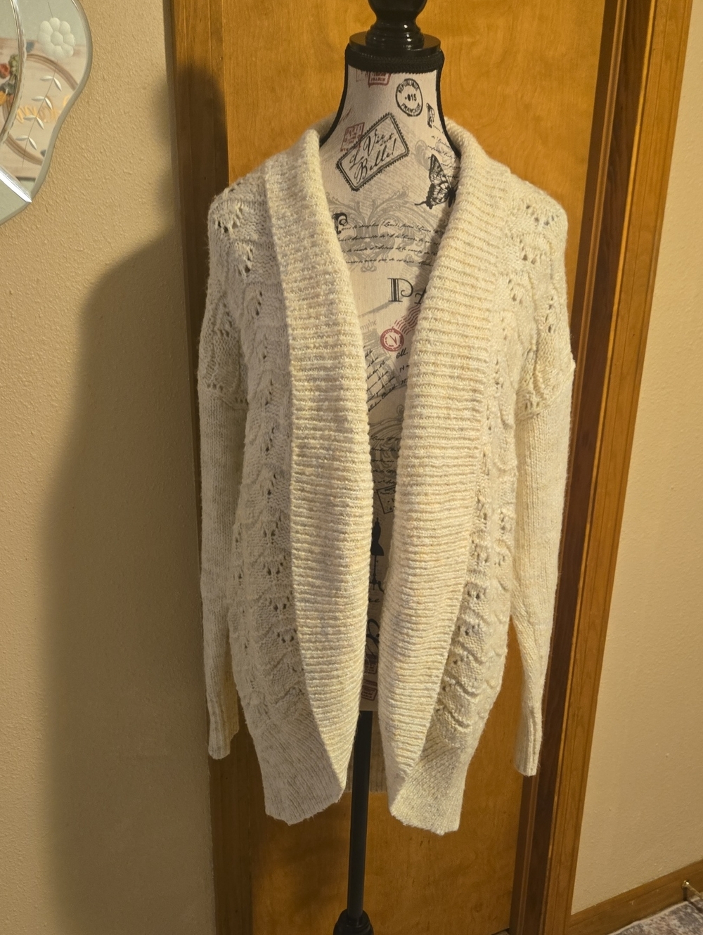 Adyson Parker Cream Open-Front Lace-Knit Cardigan
